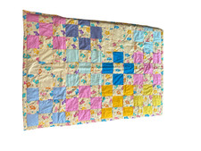 Handmade Vintage Care Bears Colorful Patchwork Quilt 48x36 Baby Blanket