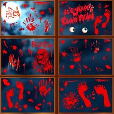 Halloween Window Clings Decorations, Bloody Handprint and Halloween-red