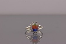 Sterling Silver Oval Green Orange Blue Solitaire Accented Band Ring 925 Sz: 7