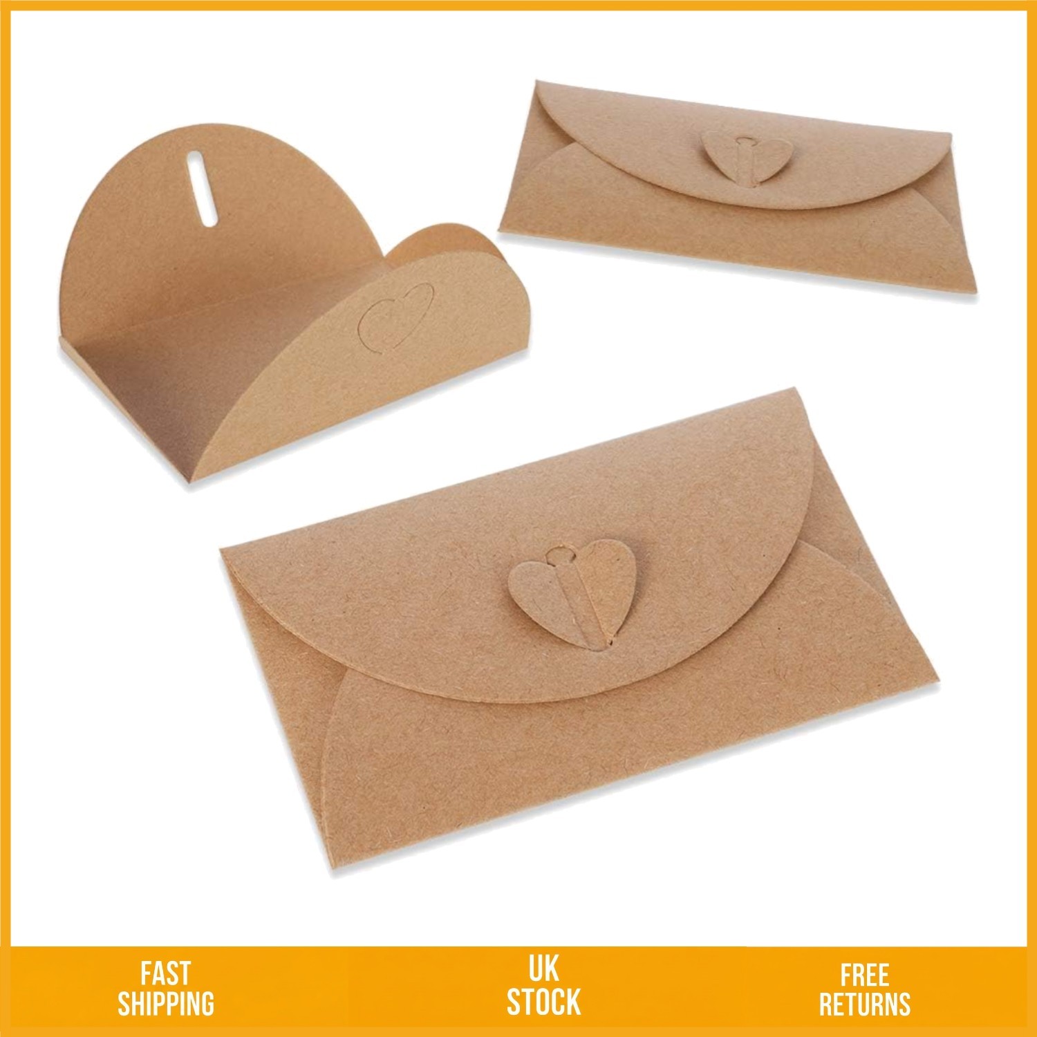 Elegant Heart Clasp Kraft Paper Greeting Card Seed Envelopes 17x11cm 50 Pack