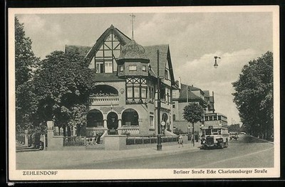 Postcard Berlin-Zehlendorf, Berlin Street corner Charlottenburger Straße, double ceiling 