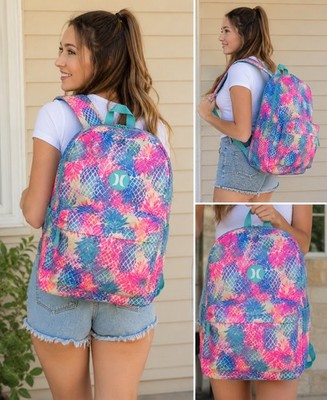 Hurley Backpack Large Pineapple Tropical Multicolor Pink Teal School Travel Bag