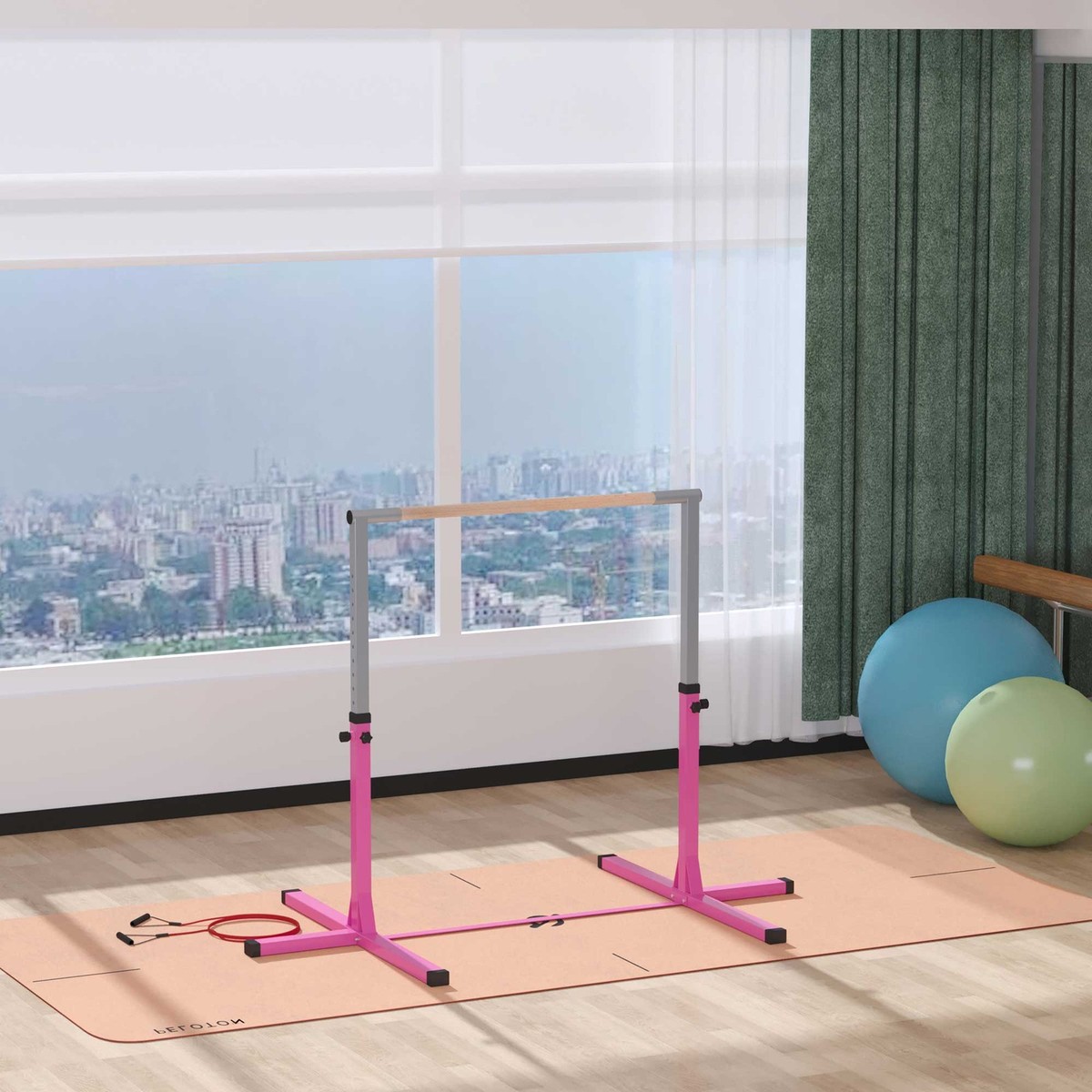 Sbarra Per Danza Regolabile HOMCOM - 92-150 Cm, In Acciaio E Legno, Per Bambini, Rosa - Foto 7