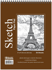 Almohadilla de dibujo para cuaderno de bocetos BAZIC 50 hojas 6" X 8", almohadillas de dibujo para cuaderno de bocetos en espiral encuadernadas en la parte superior, ske