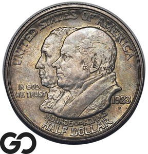 1923-S Monroe Commemorative Half Dollar, Choice BU++, Toned
