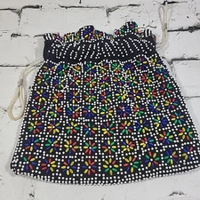 Vintage Candy Dot Beaded Cinch Purse Reversible Drawstring Multi Color 