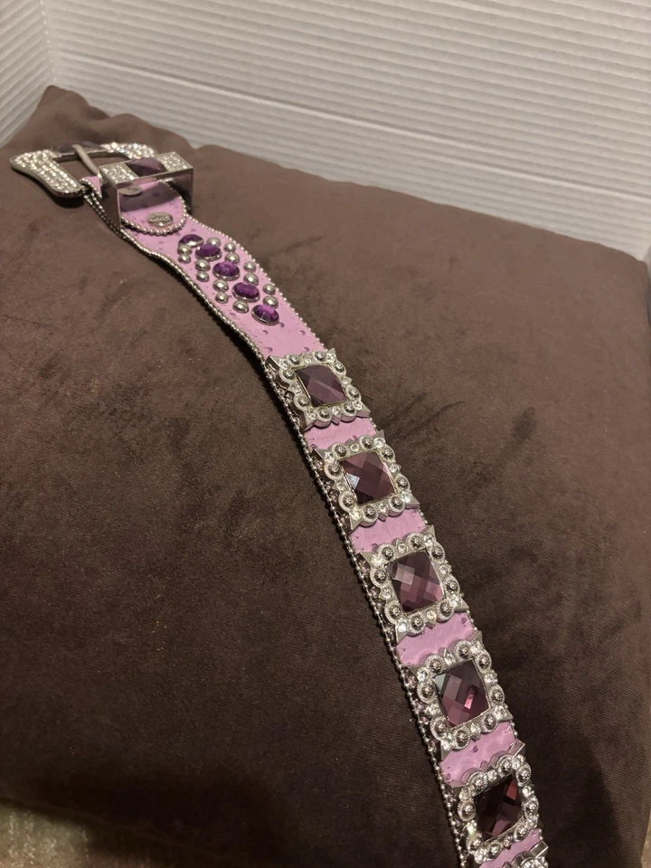 Cinturón de cuero vaquera BHW Western estrás cristal púrpura para mujer talla L, ¡fotos! Foto 3 de 4