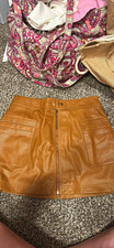 Free People Women  s Brown Leather Mini Skirt Size 4 Zip Front Pockets