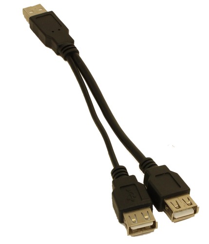 6inch USB 2.0 Male to Dual Female (1 Power 1 Data/Powr) Y-Cable - Picture 2 of 3