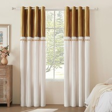 Boho 84 Inches Long Curtains 2 Panels for Living Room Gold Ivory Farmhouse Ve...