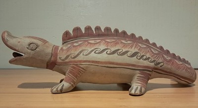 Vintage Mexican Folk Art Clay Lizard Bank, Intact Terracotta Animal Sculpture