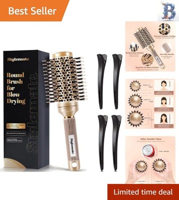 Ultimate Blow Drying Brush with Free Clips: 1.7 Inch Ionic Boar Bristles - Gold