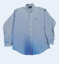 RALPH LAUREN BLUE WHITE CLASSIC STRIPE LONG SLEEVE BUTTON DOWN SHIRT SZ 16.5 L
