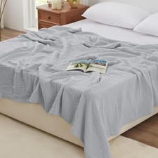 6 Layer Cotton Muslin Blanket, 108"x90" Muslin King Size Blanket for Bed Couch