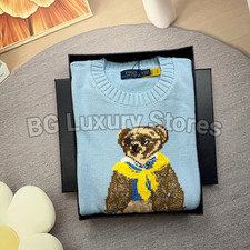 POLO RALPH LAUREN Blue Polo Bear Knit Sweater Women's Medium NWT