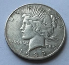 1935-S Silver Peace Dollar - Scarce  Semi-key  Better Date Very Fine coin