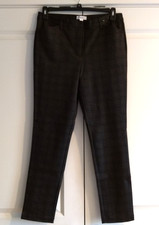 Calvin Klein Ponte Pants Women's 10 Black Gray Plaid Stretch Pockets NWOT