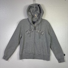 Tommy Hilfiger Hoodie Jacket Womens Sz L Gray Spell Out Logo Zip-up Athletic