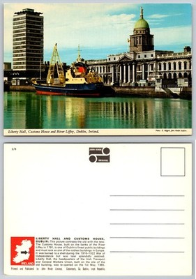 Dublin Ireland Customs House Liberty Hall River Liffey John Hinde Postcard 1960s