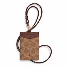 Coach ID Lanyard Signature Canvas Tan Brown Card Holder CZ285 NWT