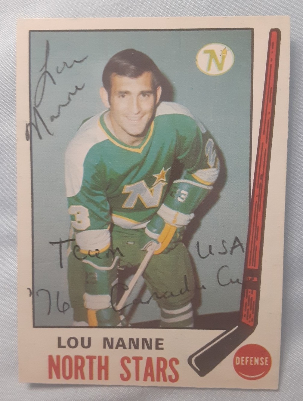 ☆SIGNED LOU NANNE (RC)☆1969-70 OPC #198  ☆INSCRIBED "Team USA 76 CANADA CUP"☆ EX