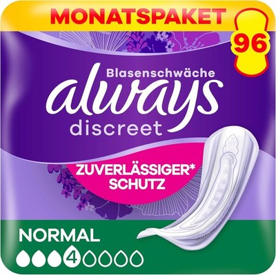 Always Discreet Inkontinenzeinlagen Normal, 96 Binden (4 x 24 Stück)