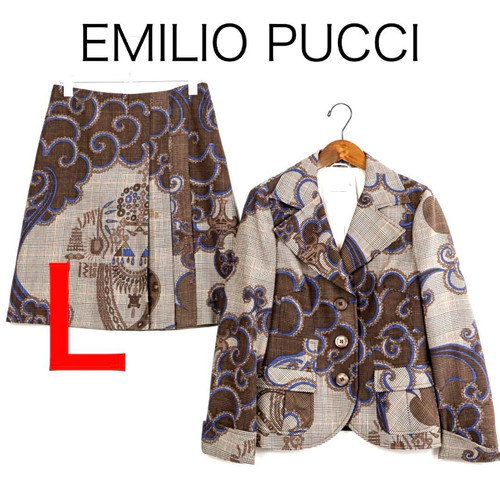Emilio Pucci, EMILIO PUCCI Vintage Glen Check Pucci Print Skirt Suit Set