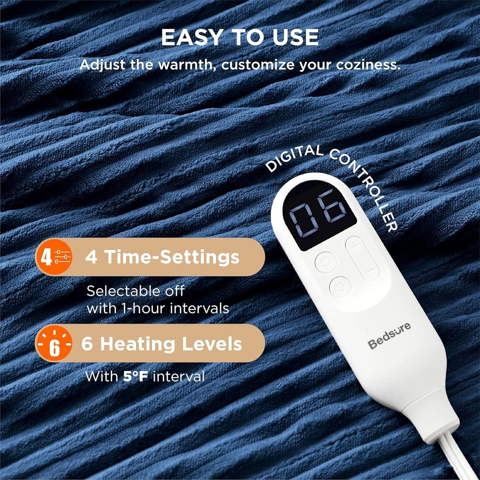 Manta térmica eléctrica - Manta eléctrica de franela a rayas gruesas, calefacción Foto 4 de 4