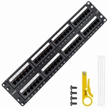 Yankok 48 Port CAT6 Patch Panel, CAT5/5e Support, 19in.x2U Rack/Wall Mount