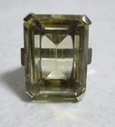 Vintage Sterling Silver Art Deco Mod Emerald Cut Citrine Cocktail Ring Size 7.5