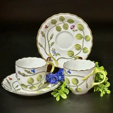 Royal Worcester The Blind Earl Demitasse Cups & Saucers Set Of 4 Pieces Details*