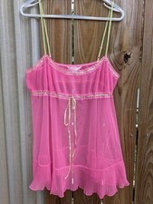 Victoria's Secret 2003 Large Sheer Pink Slip Dress Lingerie with Green Ribbon