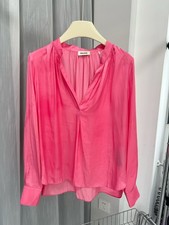 Zadig & Voltaire Women Bright Pink Silky Blouse V-Neck Long Sleeve Casual Top M