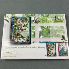 Vewo Garden Hummingbird Stained Glass Window Hangings, Suncatcher 10”X15” - New