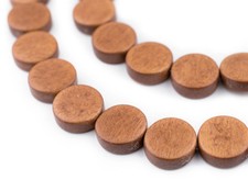 Light Brown Circular Natural Wood Beads 15x15mm Flat 16 Inch Strand