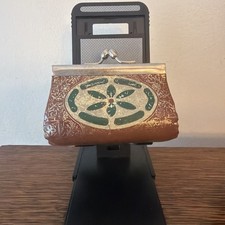 Vintage Florentine Style Wallet MiniClutch Leather Kiss Lock