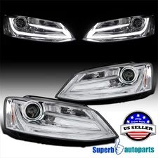 Fits 2011-2018 Volkswagen 11-18 VW Jetta Projector Headlights w/ LED Light Bar