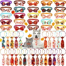 50 Pcs Fall Dog Bow Ties Neckties Adjustable Collar, Thanksgiving