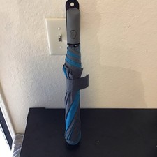 Misty Harbor Compact Folding Men's Umbrella Gray Blue Striped