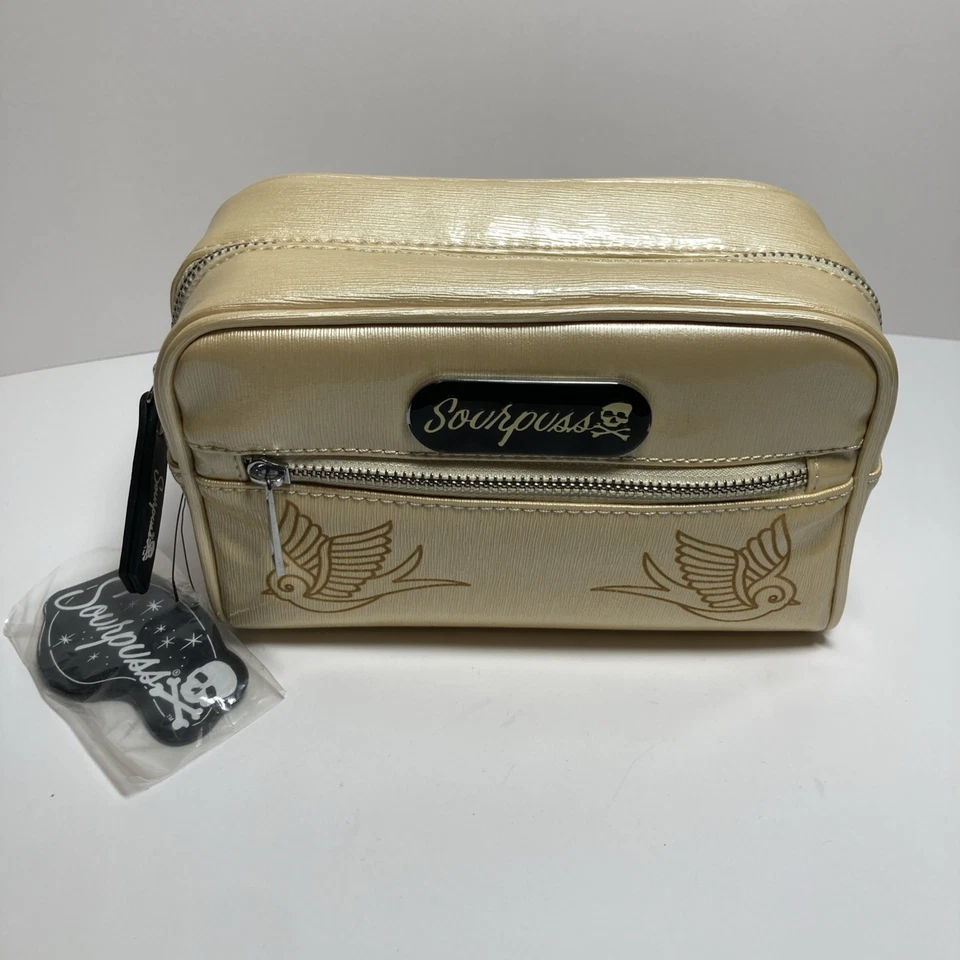 Bolsa de Maquillaje/Viaje Sourpuss Nueva con Etiquetas Color Crema Dorado Traga Dos Bolsillos Foto 4 de 4
