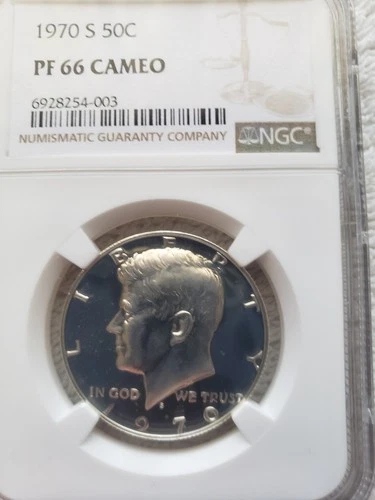 1970 S NGC PF66 Cameo Silver Proof Kennedy Half Dollar White Coin Key date
