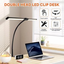 LED Desk Lamp with Clamp Double Head Desk Lamp with Adjustable 3 Color Modes