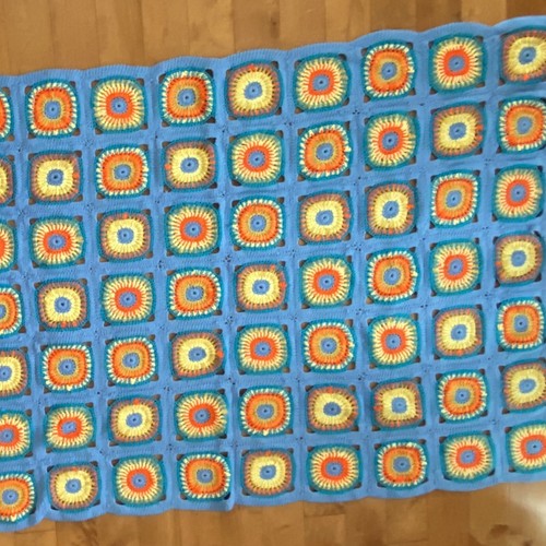 Crocheted Blanket Granny Square 67 x 45 Inches Roseanne Bright Colors Blue - Picture 3 of 3