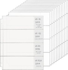 4 Pocket Pages Clear Sleeves Dollar Bill Holder with 3 Holes Collecting Sleeves