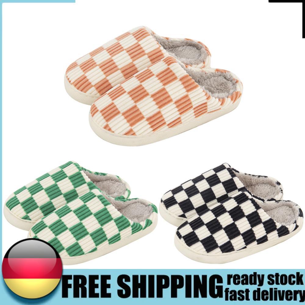 APL Women Soft Home Slippers Cute Checkerboard Slippers Anti Slip Plush Slippers