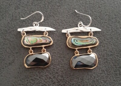HSN Designer Fine Studio Barse Mixed Metals Abalone Hematite Dangle Earrings 