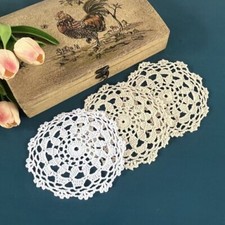 4Pcs/Lot 6" Vintage Hand Crochet Lace Cotton Doilies Round Cup Mats Coasters