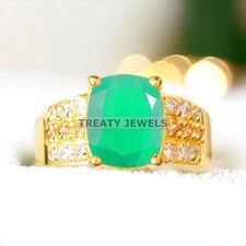 Emerald Oval Cut With 925 Sterling Silver Gold Plated Ring For Men's #A310 *