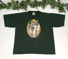 VTG Alore Mens Green Graphic T-Shirt Size XL Made in USA Wolf Earth Foundation