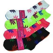 3-12 Pairs Women Girl Casual Marijuana Weed Leaf Cotton Crew Socks Size 9-11